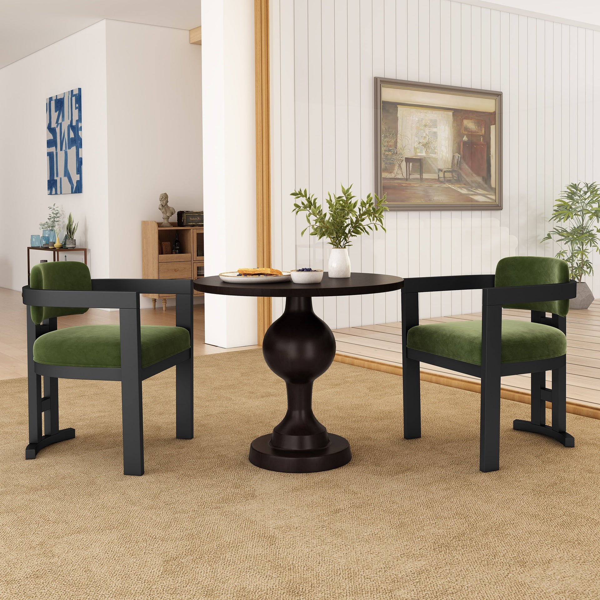 Indoor Upholstered Wood Dining Chair(Set of 2),Green+Black