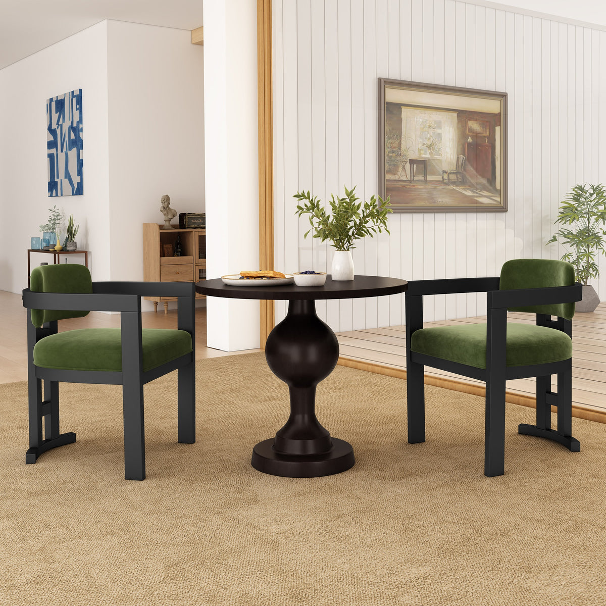 Indoor Upholstered Wood Dining Chair(Set of 2),Green+Black