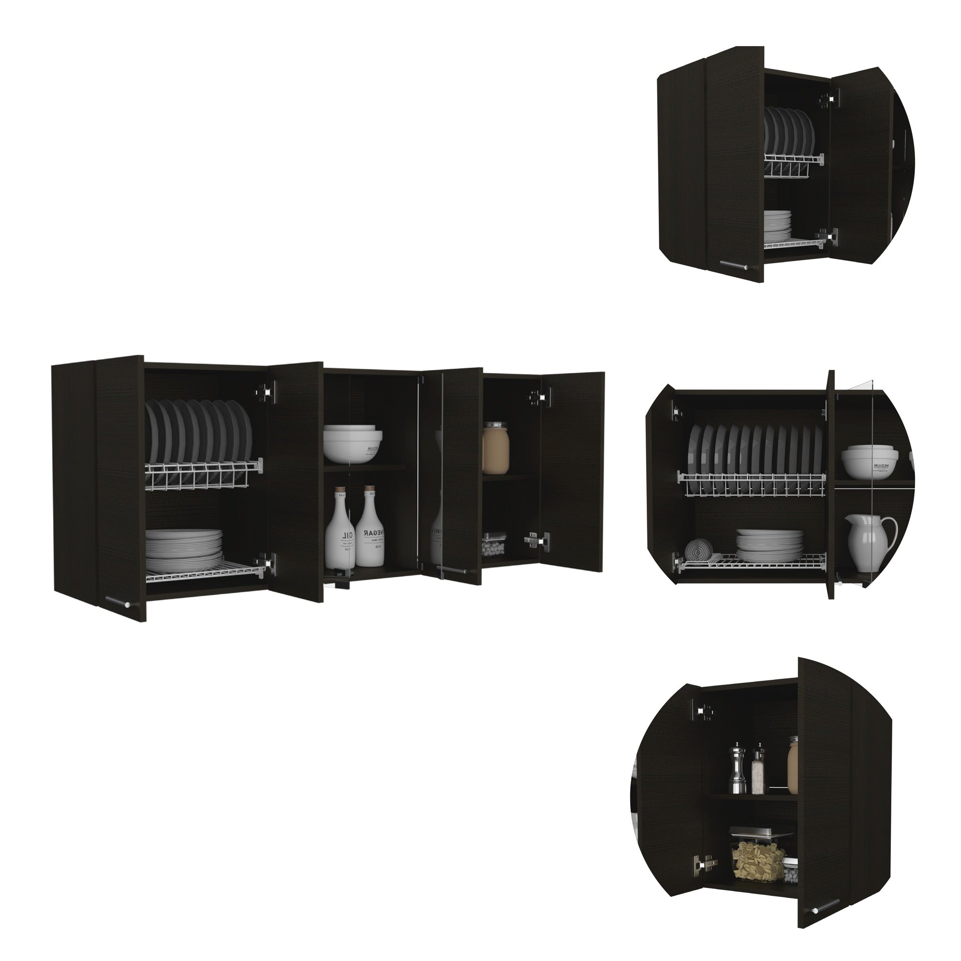 Superior 150 Wall Cabinet With Glass, Four Interior Shelves, Two Double Door -Black