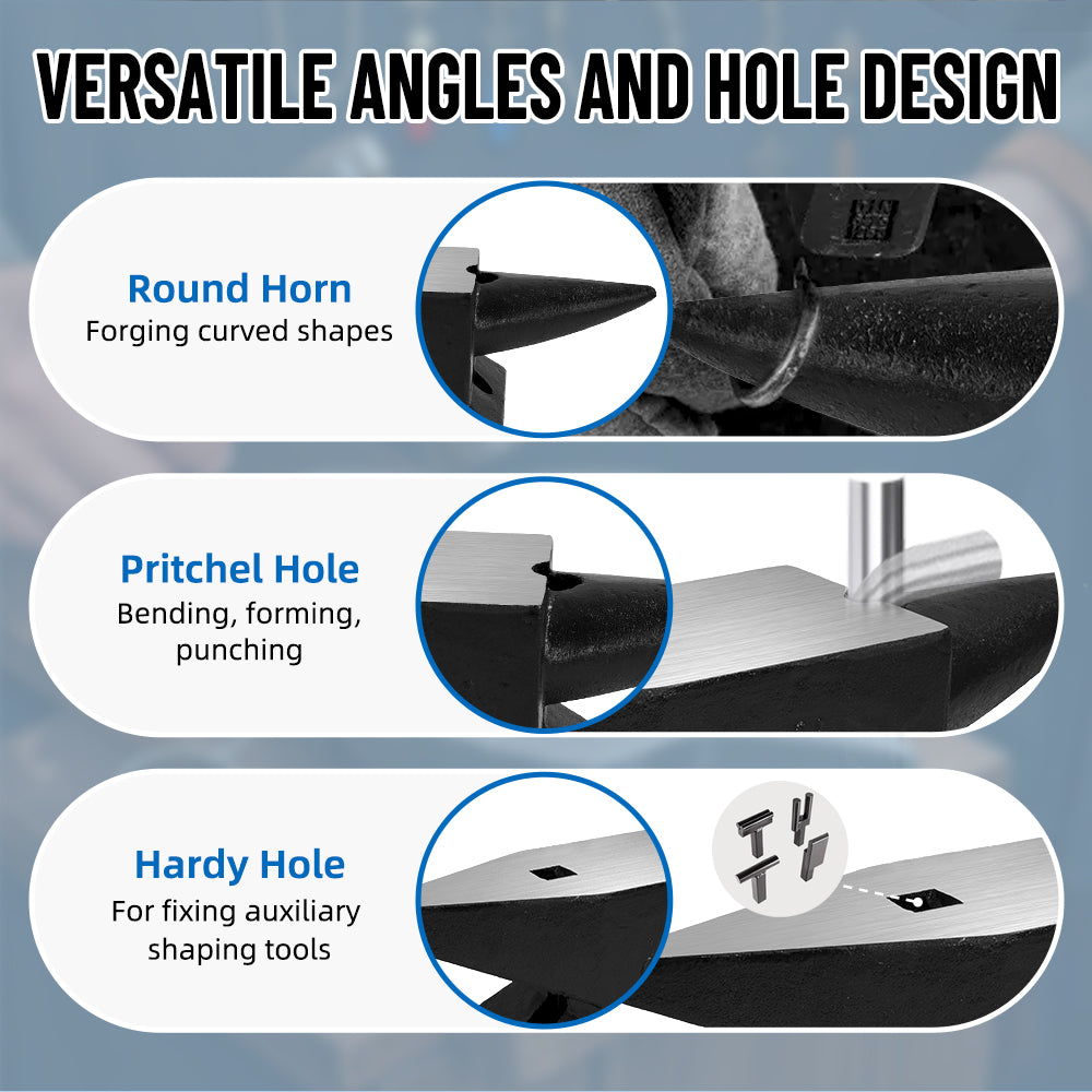 Cast Steel Anvil, 22 Lbs(10kg) Single Horn Anvil with Large Countertop and Stable Base, High Hardness Rugged Round Horn Anvil Blacksmith, for Bending, Shaping