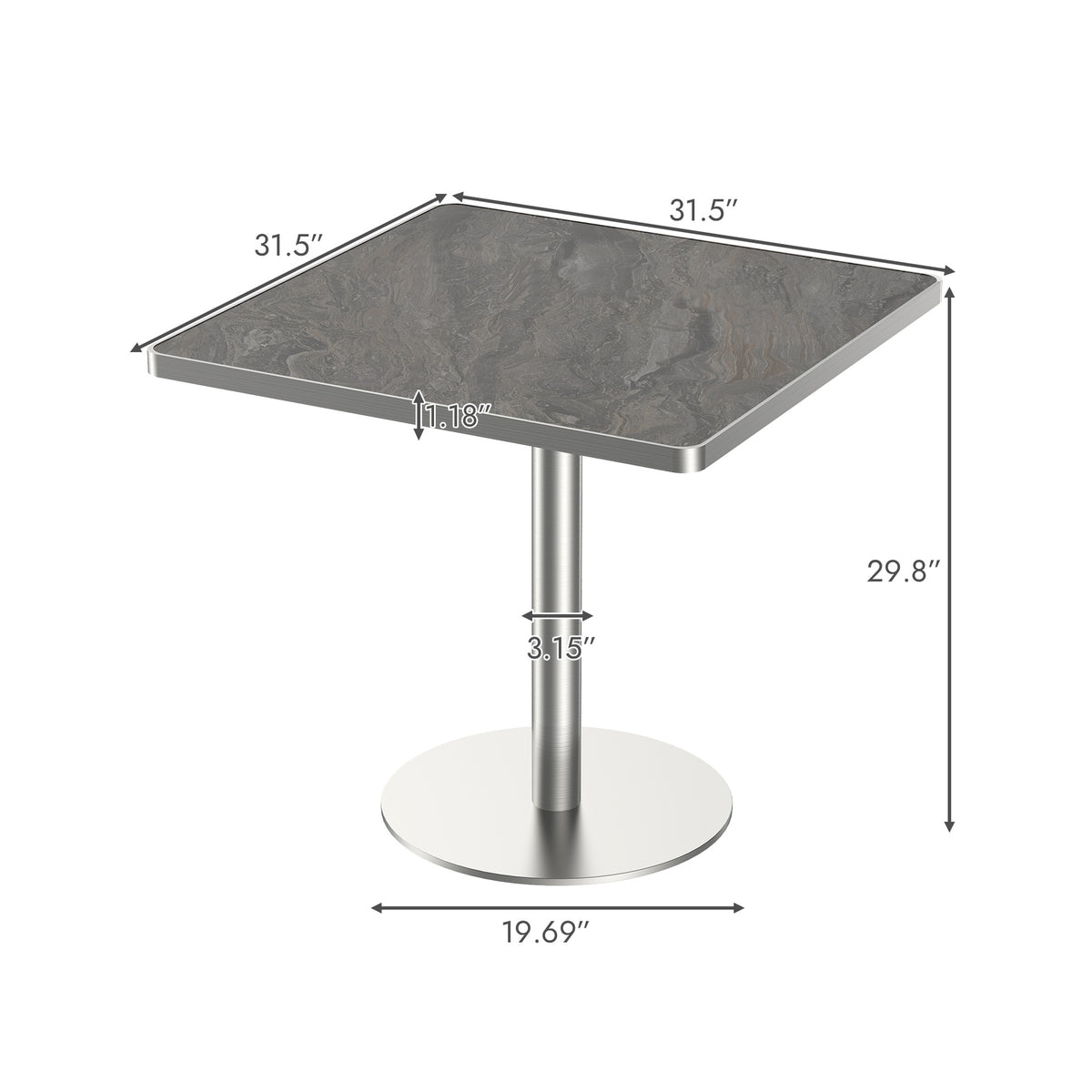 Square Modern Dinning Table 31.5 inches Bistro Table Tulip Table with Faux Marble top,Easy Assemble,Sturdy Metal Frame Diameter