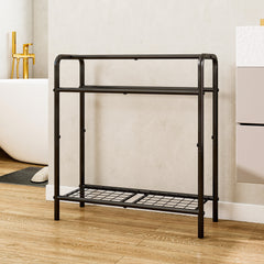 3 Tier Metal Towel Rack, Freestanding Towel Holder for Bathroom, Save Space with Storage, Display Rack for Bedroom, Bathroom, Swimming Pool, Black