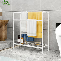 3 Tier Metal Towel Rack, Freestanding Towel Holder for Bathroom, Save Space with Storage, Display Rack for Bedroom, Bathroom, Swimming Pool, White