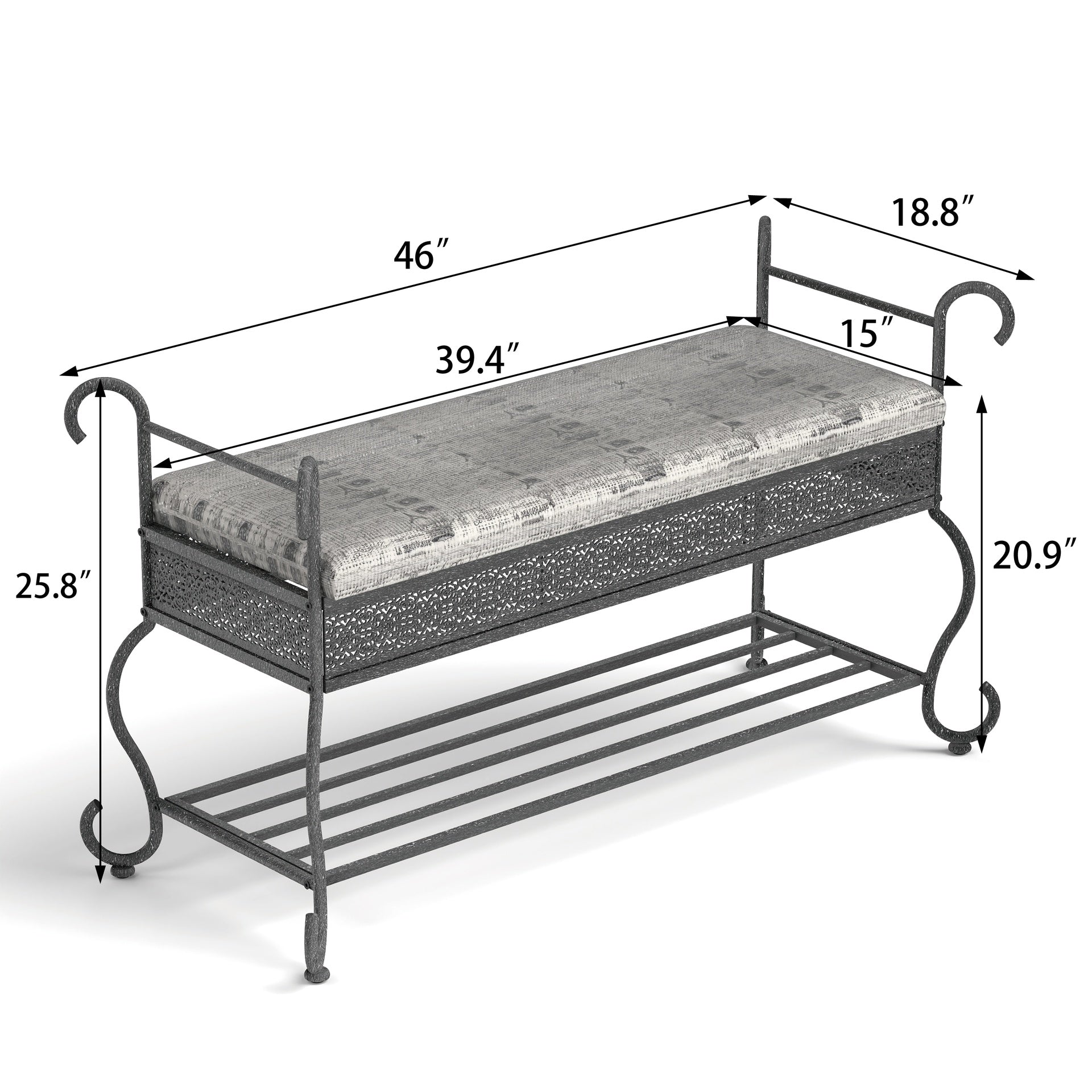 Shoe Rack Bench for Entryway, Industrial Bench, Rustic Shoe Rack for Small Spaces, Upholstered Entryway Bench, Multipurpose Entryway