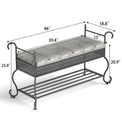 Shoe Rack Bench for Entryway, Industrial Bench, Rustic Shoe Rack for Small Spaces, Upholstered Entryway Bench, Multipurpose Entryway