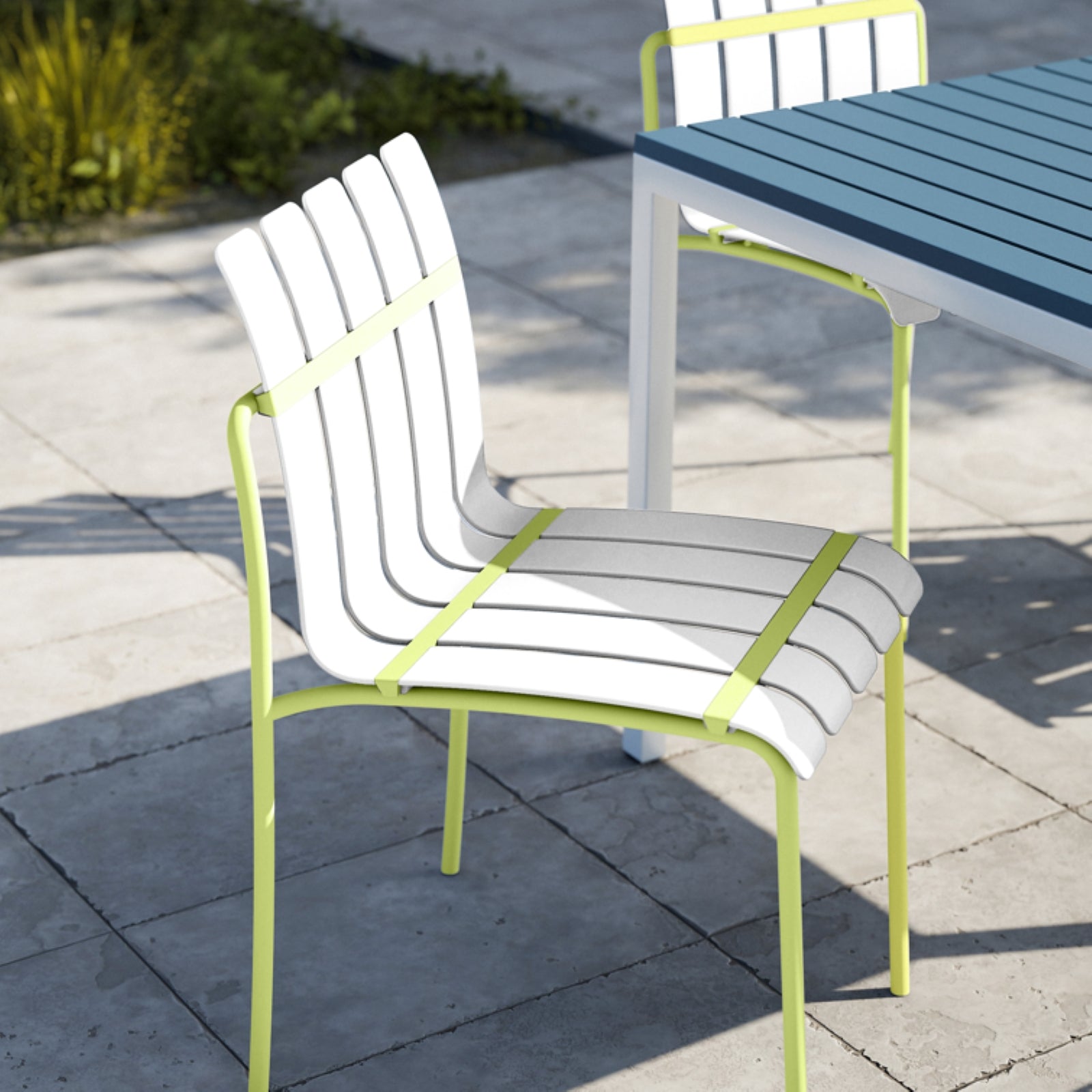 Holiday - 4-Pack Modern Striped Color Block Chairs - Waterproof PP Seat & Sturdy Metal Legs, Indoor/Outdoor Dining Set for Patio, Balcony, Café (White & Yellow)