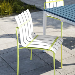 Holiday - 4-Pack Modern Striped Color Block Chairs - Waterproof PP Seat & Sturdy Metal Legs, Indoor/Outdoor Dining Set for Patio, Balcony, Café (White & Yellow)