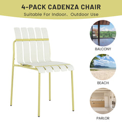 Holiday - 4-Pack Modern Striped Color Block Chairs - Waterproof PP Seat & Sturdy Metal Legs, Indoor/Outdoor Dining Set for Patio, Balcony, Café (White & Yellow)