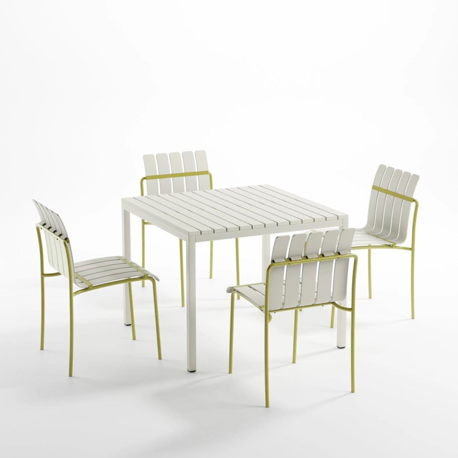 Holiday - 4-Pack Modern Striped Color Block Chairs - Waterproof PP Seat & Sturdy Metal Legs, Indoor/Outdoor Dining Set for Patio, Balcony, Café (White & Yellow)