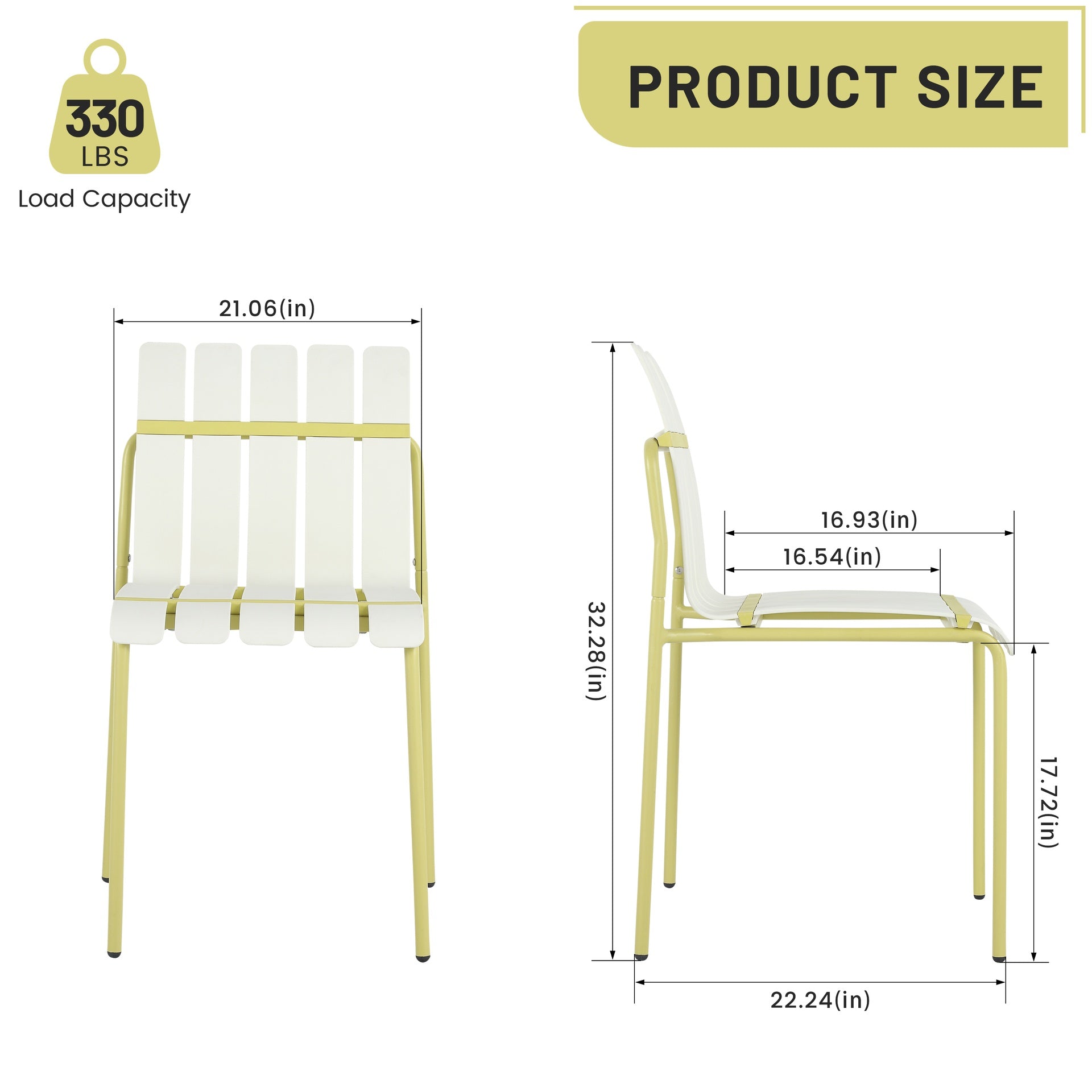 Holiday - 4-Pack Modern Striped Color Block Chairs - Waterproof PP Seat & Sturdy Metal Legs, Indoor/Outdoor Dining Set for Patio, Balcony, Café (White & Yellow)