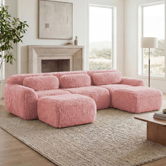 U-shaped  Boneless Sofa  32D High Density Sponge Bottom Anti-Slip Design With Chaise Free Combination Full-compression Vacuum Packaging Deep Seat Design For Bedroom,Study,And Home Theater,Pink