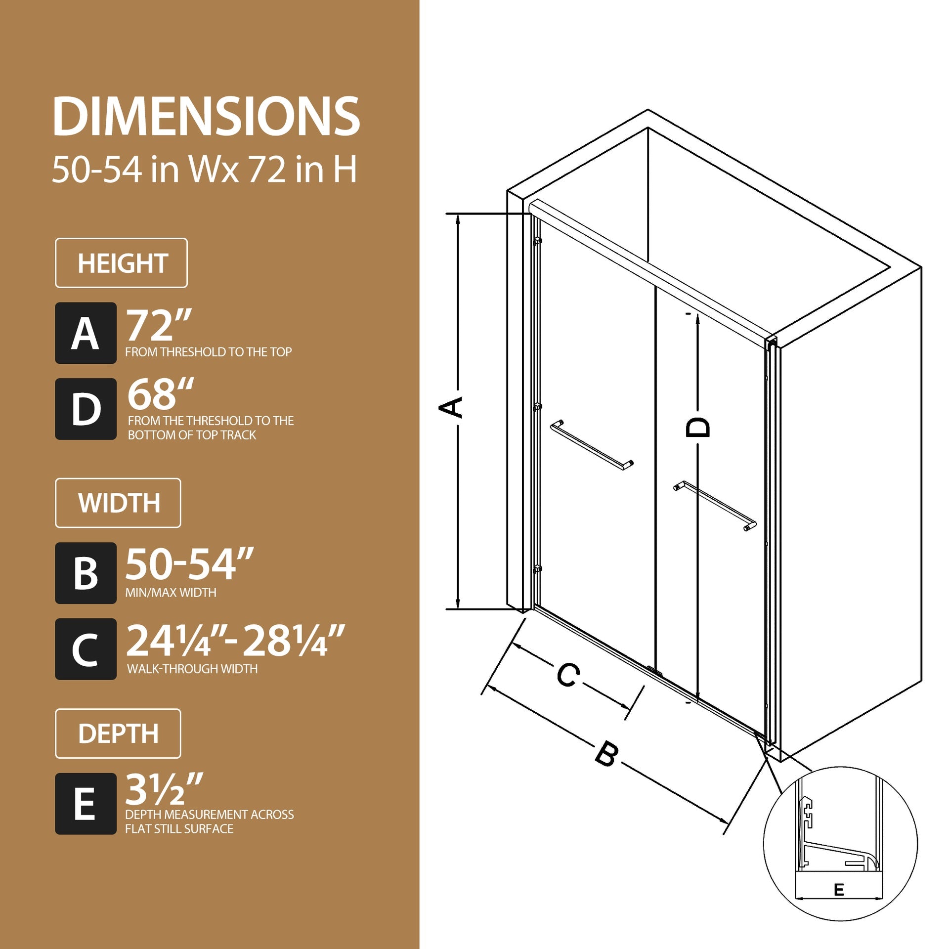 50"-54" W x 72" H Matte Black Aluminum Frame Double Sliding Shower Door, 1/4" (6mm) Clear Tempered Glass With Explosion-proof Film, Dual Stainless Steel Handles