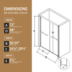 50"-54" W x 72" H Matte Black Aluminum Frame Double Sliding Shower Door, 1/4" (6mm) Clear Tempered Glass With Explosion-proof Film, Dual Stainless Steel Handles