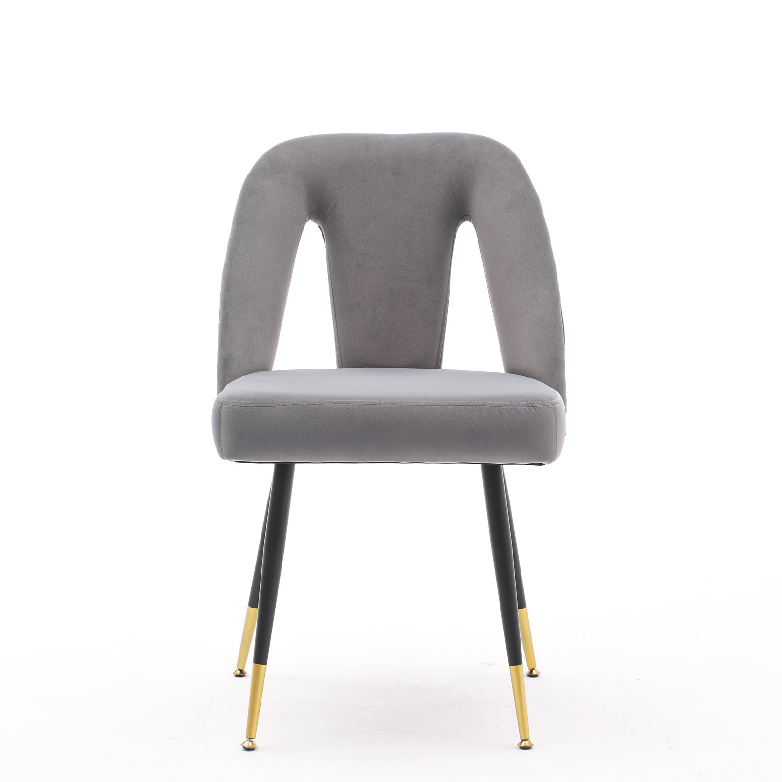 A&amp;A Furniture,Akoya Collection Modern | Contemporary Velvet Upholstered Dining Chair with Nailheads and Gold Tipped Black Metal Legs, Gray，Set of 2