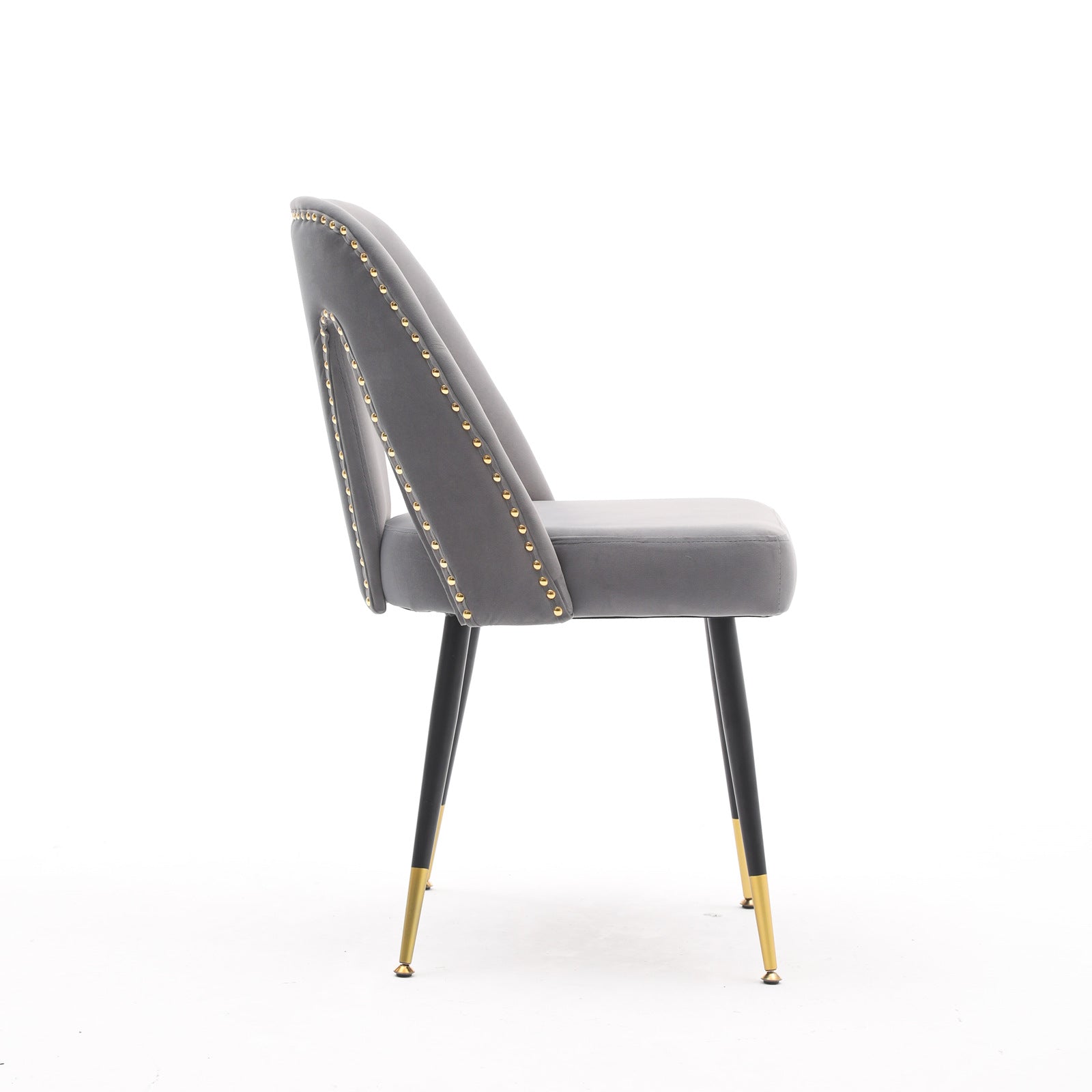 A&amp;A Furniture,Akoya Collection Modern | Contemporary Velvet Upholstered Dining Chair with Nailheads and Gold Tipped Black Metal Legs, Gray，Set of 2