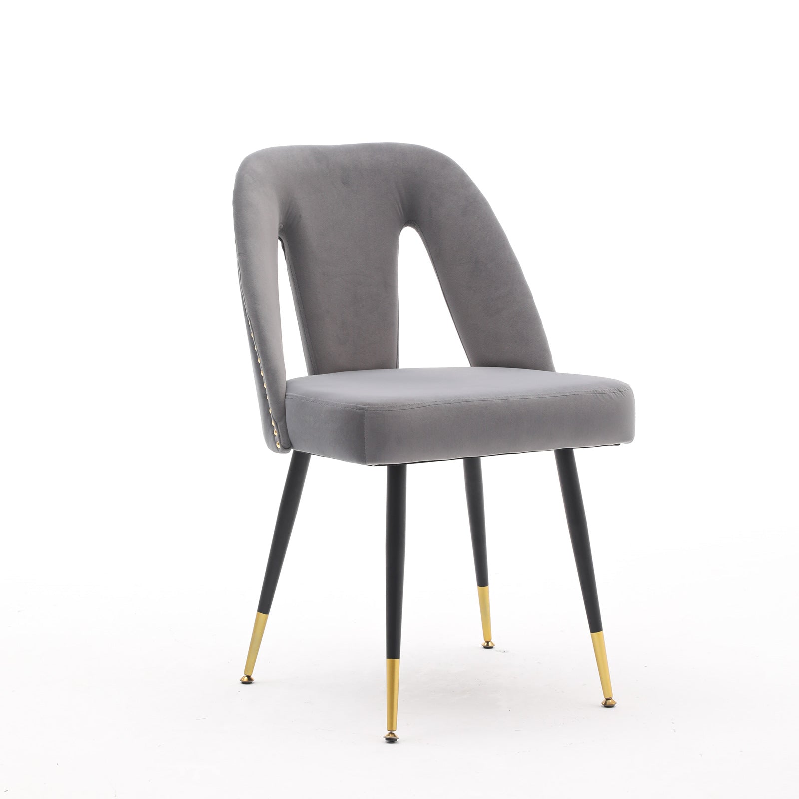 A&amp;A Furniture,Akoya Collection Modern | Contemporary Velvet Upholstered Dining Chair with Nailheads and Gold Tipped Black Metal Legs, Gray，Set of 2