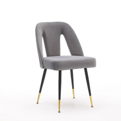 A&amp;A Furniture,Akoya Collection Modern | Contemporary Velvet Upholstered Dining Chair with Nailheads and Gold Tipped Black Metal Legs, Gray，Set of 2