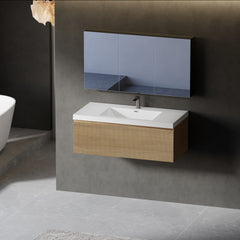42'' Floating Bathroom Vanity with Sink Wall-Mounted Striped Bathroom Storage Cabinet with Soft-Close Drawer Glossy White Solid Surface Basin, Fully Assembled Natural Oak GF-24V16-42NOW-W1573P265200