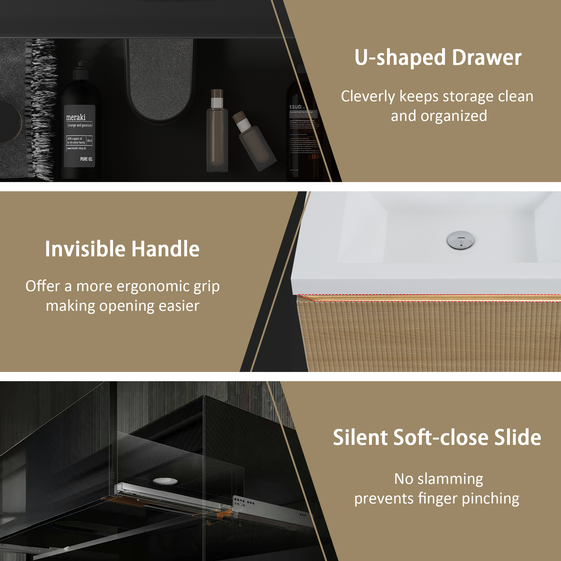 42'' Floating Bathroom Vanity with Sink Wall-Mounted Striped Bathroom Storage Cabinet with Soft-Close Drawer Glossy White Solid Surface Basin, Fully Assembled Natural Oak GF-24V16-42NOW-W1573P265200