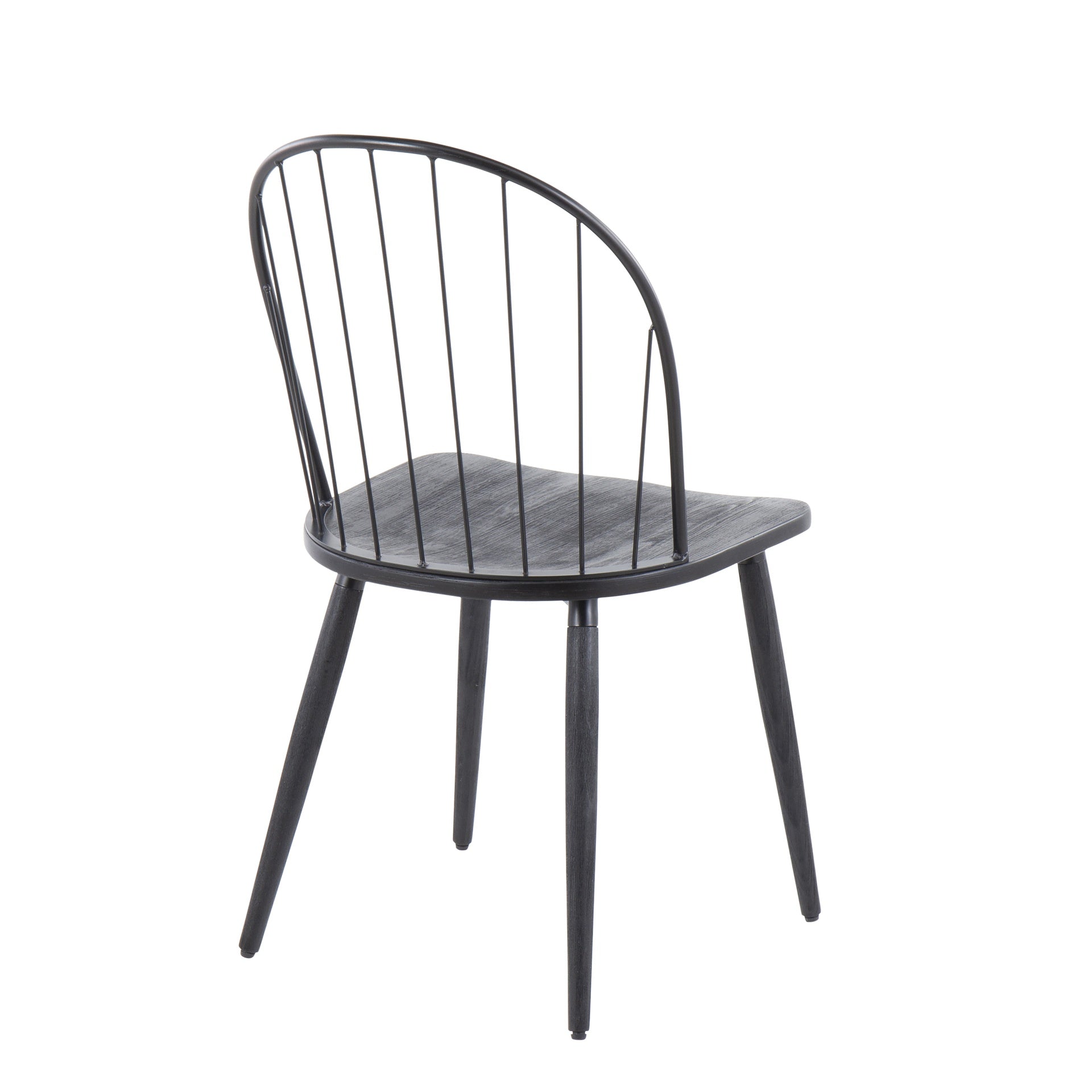 Riley Industrial High Back Armless Chair in Black Metal and Black Wood by LumiSource - Set of 2