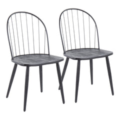Riley Industrial High Back Armless Chair in Black Metal and Black Wood by LumiSource - Set of 2