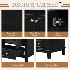 30" Bathroom Vanity without Sink, Base Only, Multi-functional Bathroom Cabinet with Doors and Drawer, Solid Frame and MDF Board, Black