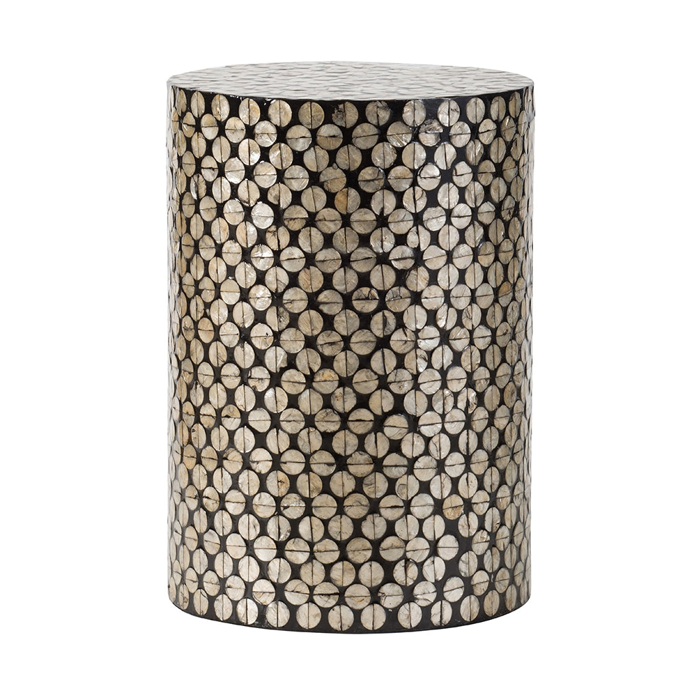 D14x20" Cylindrical Garden Capiz Stool, Accent Side Table, Black/Gold