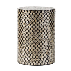 D14x20" Cylindrical Garden Capiz Stool, Accent Side Table, Black/Gold