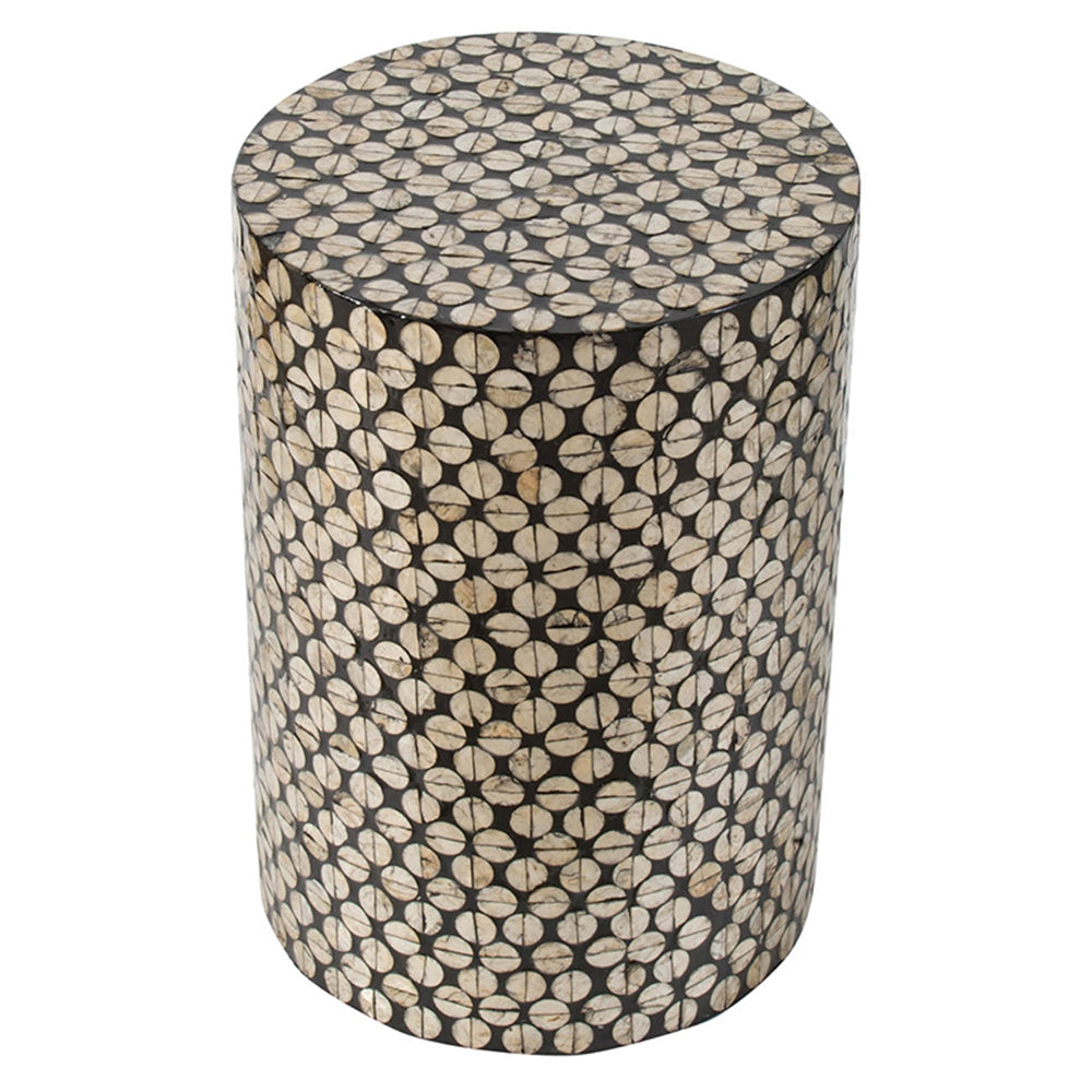 D14x20" Cylindrical Garden Capiz Stool, Accent Side Table, Black/Gold