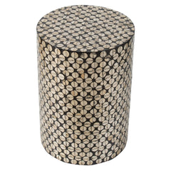 D14x20" Cylindrical Garden Capiz Stool, Accent Side Table, Black/Gold