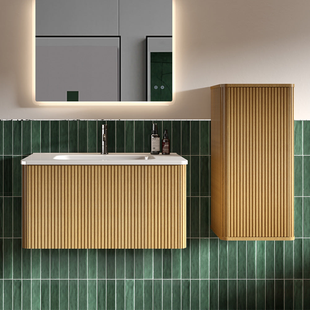 CC0414S306 Natural Oak Bathroom Floating Side Cabinet, Wall-mounted Storage Cabinet for Small Spaces, Pre-assembled