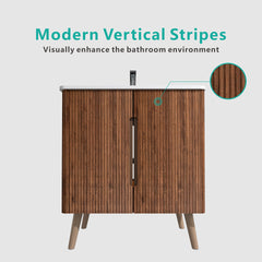 Etna 30"F Striped Walnut Bathroom Vanity with Sink, Freestanding & Wall Mounted Bathroom Cabinet Options for Modern Bathrooms, KD