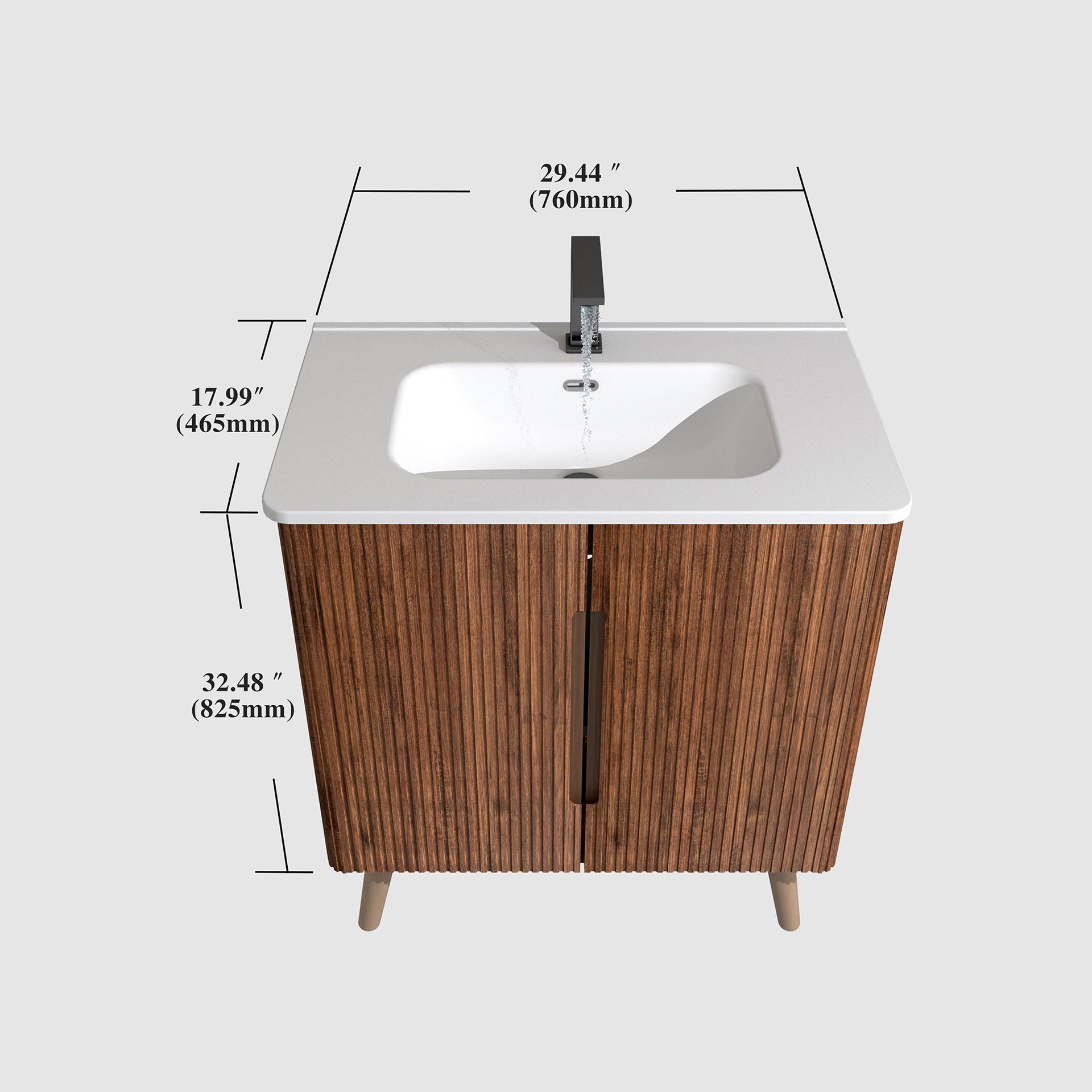 Etna 30"F Striped Walnut Bathroom Vanity with Sink, Freestanding & Wall Mounted Bathroom Cabinet Options for Modern Bathrooms, KD