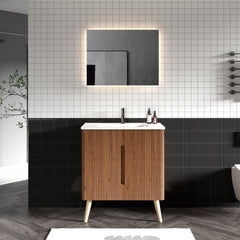 Etna 30"F Striped Walnut Bathroom Vanity with Sink, Freestanding & Wall Mounted Bathroom Cabinet Options for Modern Bathrooms, KD