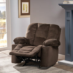 Luxurious Manual Recliner Chair in  Chocolate with Skin-Friendly Fabric and Dual Cup Holders