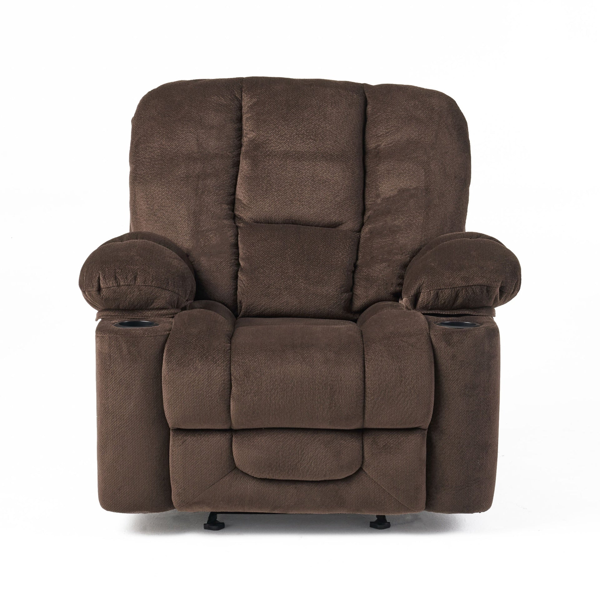Luxurious Manual Recliner Chair in  Chocolate with Skin-Friendly Fabric and Dual Cup Holders