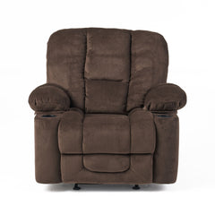 Luxurious Manual Recliner Chair in  Chocolate with Skin-Friendly Fabric and Dual Cup Holders