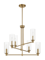 Timeless Six Lights Chandelier With Clear Ribbed Glass - Satin Brass