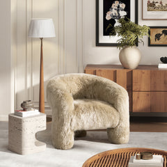 Avalon 35" Genuine Sheepskin Fur Split Barrel Back Accent Chair, Natural Blonde Genuine Fur