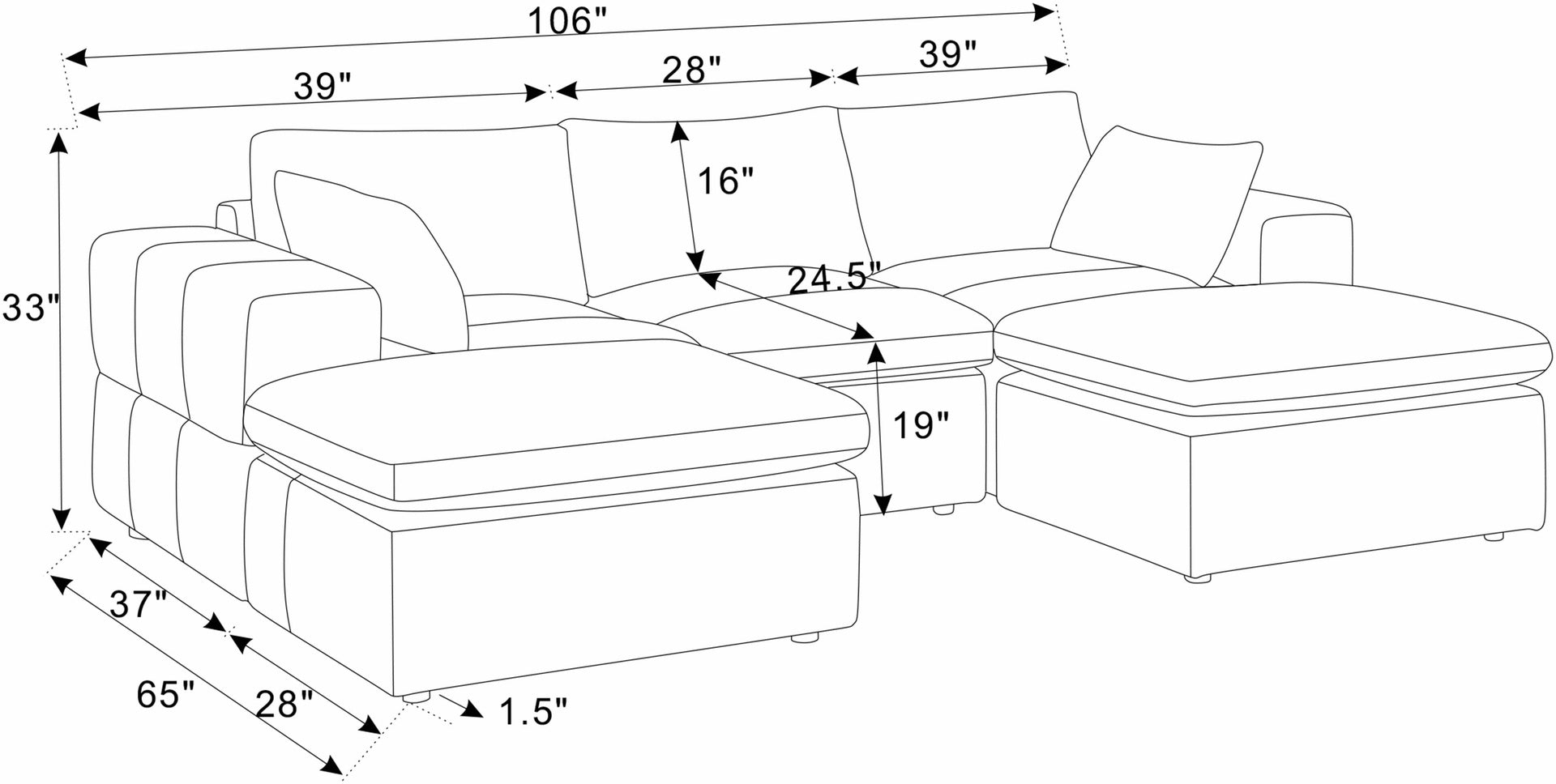 Large Arms Cordory Upholstered Modular Sectional with 2 Ottomans