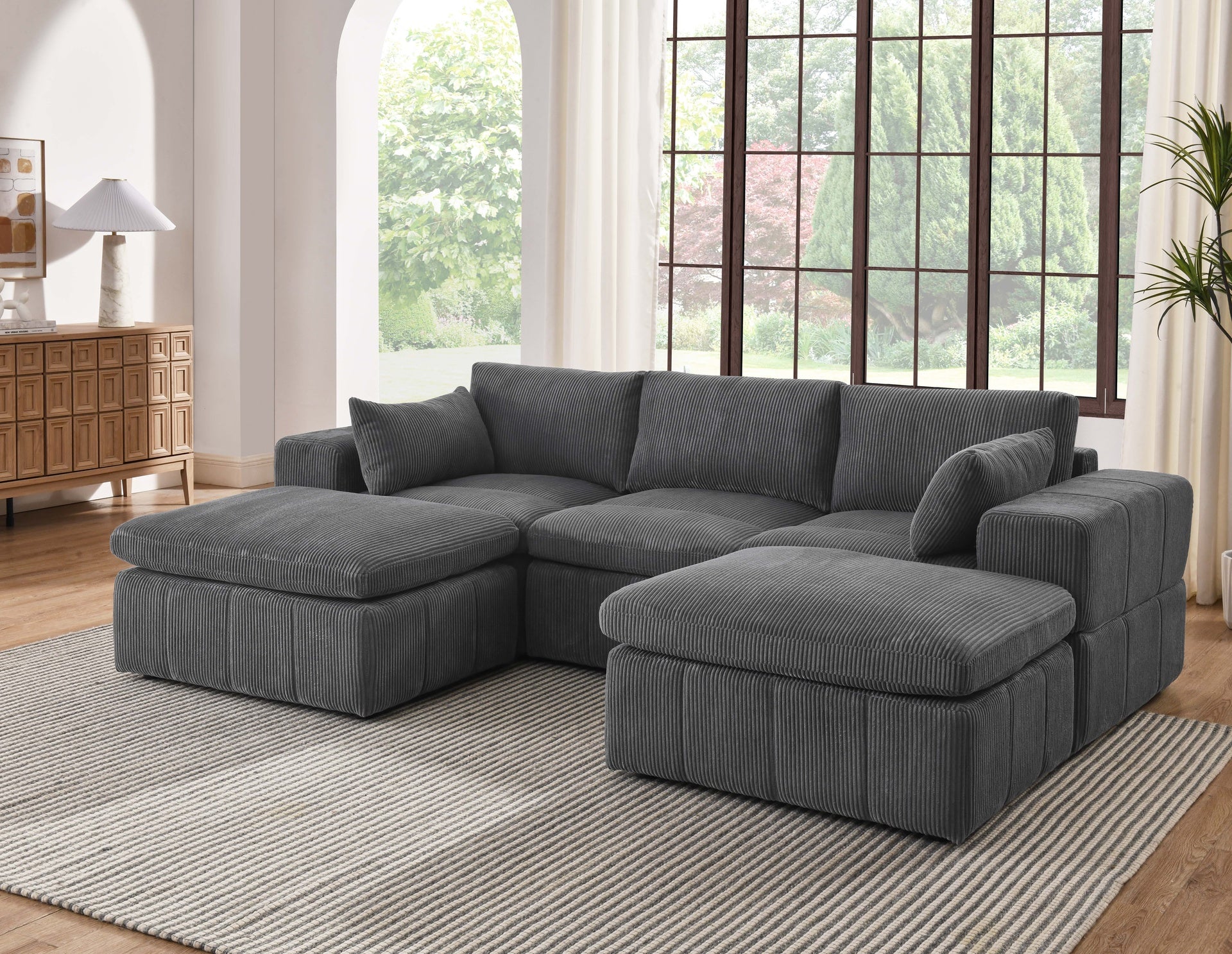 Large Arms Cordory Upholstered Modular Sectional with 2 Ottomans