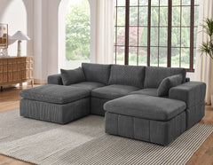 Large Arms Cordory Upholstered Modular Sectional with 2 Ottomans