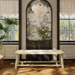 Farmhouse Modern Solid Wood Rattan Bench - 59 Inch Indoor & Covered Outdoor Bench Champagne Finish Multi-Functional Design