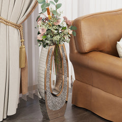 24.01"U-shaped Floor vase shattered diamond mirror surface vase silver tall vase transparent tempered glass large crystal glass decoration floor vase for living room corner hallway