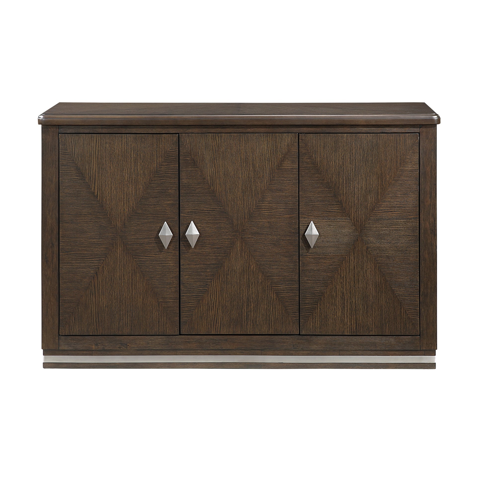 Modern Brown Finish Functional Server with 3 Cabinets Adjustable Shelf Durable Metallic Accent Base Wooden Dining Furniture 1pc