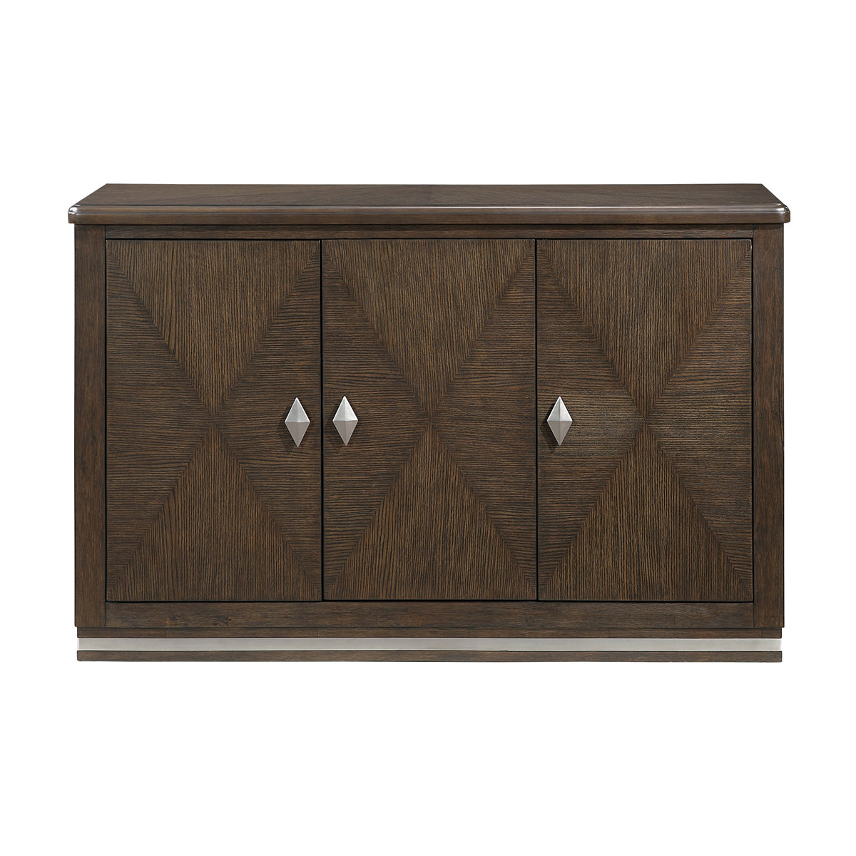 Modern Brown Finish Functional Server with 3 Cabinets Adjustable Shelf Durable Metallic Accent Base Wooden Dining Furniture 1pc