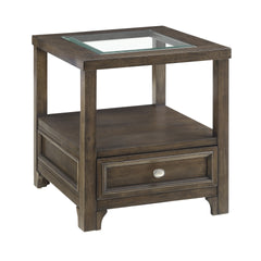 Modern Brown Finish End Table with Drawer Shelf Wooden Living Room Furniture 1pc Side Table Glass inset top