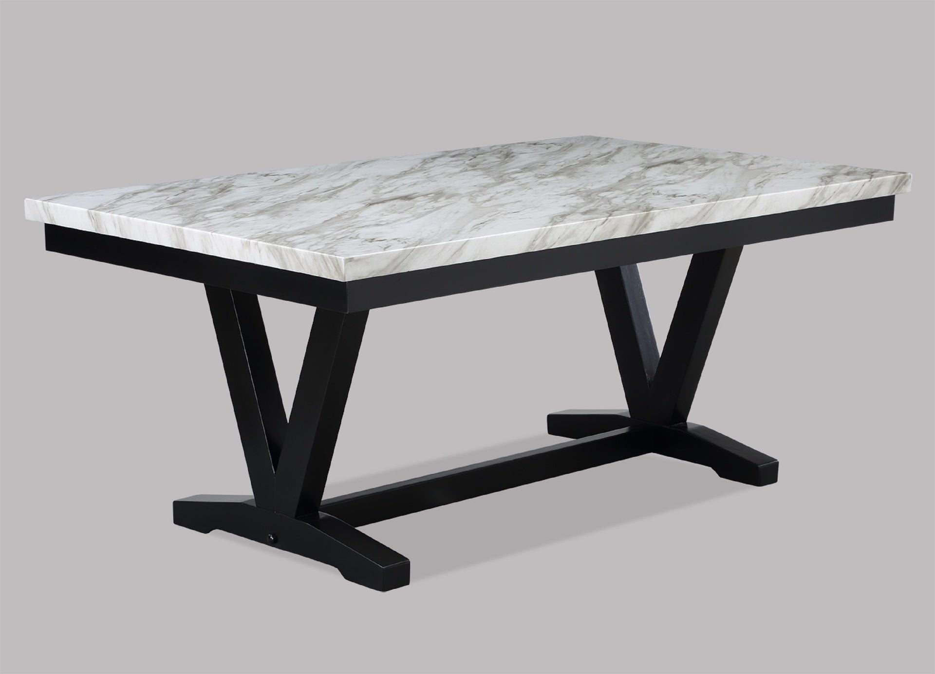 White Faux Marble & Black Finish Dining Table Set Black Faux Leather Upholstered Chairs Nailhead Trim Polyurethane Fabric 5pc Set