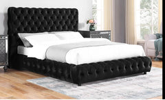 1pc Contemporary Upholstered King Bed Tufted Headboard and Footboard Wooden Luxury Glam Bedroom Furniture Black