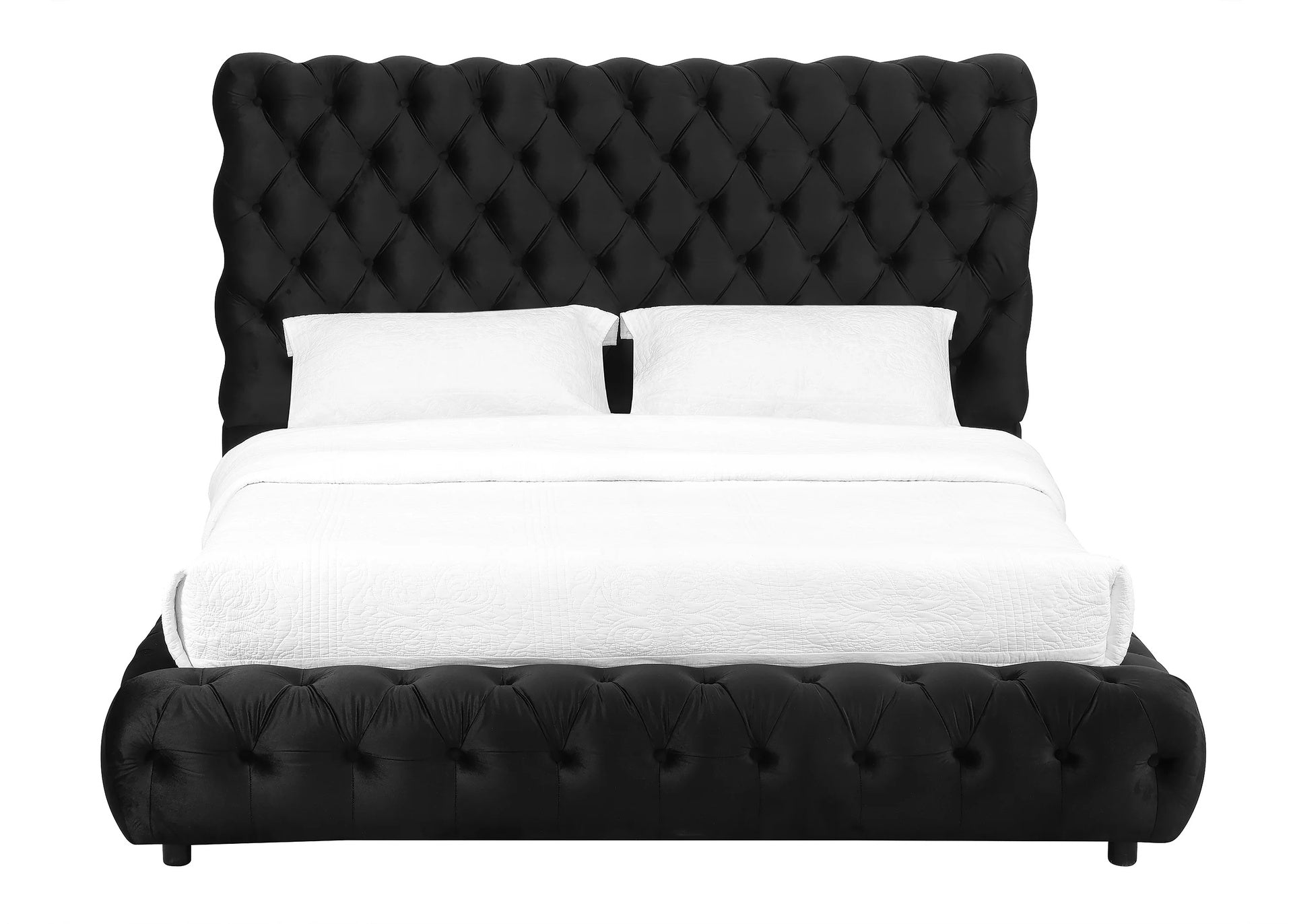 1pc Contemporary Upholstered King Bed Tufted Headboard and Footboard Wooden Luxury Glam Bedroom Furniture Black